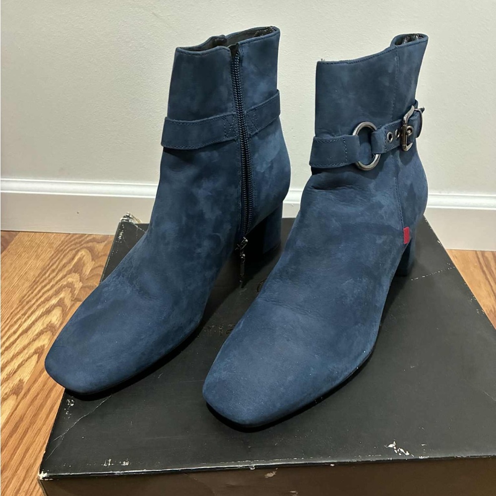 Marc Joseph Navy Ankle Boots with Buckle Detail